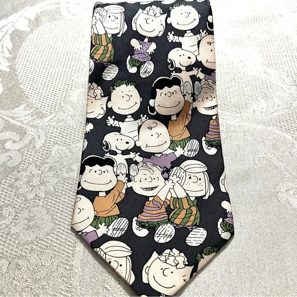 Vintage Snoopy/Peanuts Characters Print 1968 Cervantes Silk Tie Blue Grey/Purple